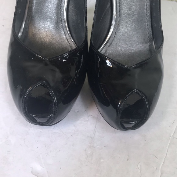Stuart Weitzman Victoria Peep Toe Patent Leather Shoes Pumps Heels Stilettos Blk - Picture 9 of 16